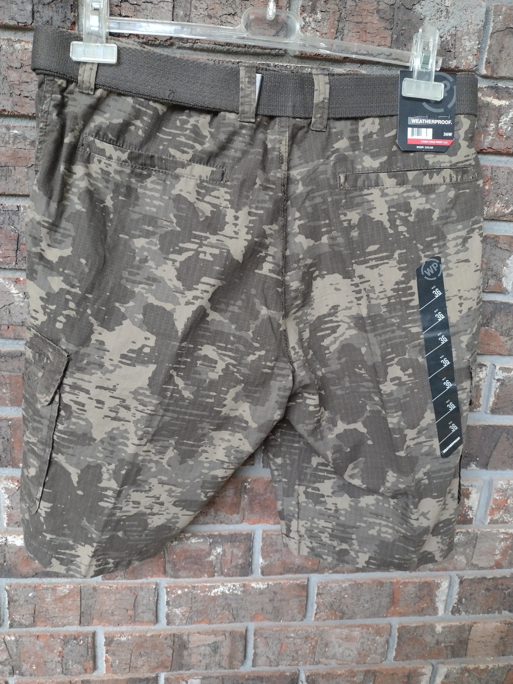 Weatherproof Camo Cargo Shorts W/Belt Men's Size 36W Sage Print Outdoors NWT